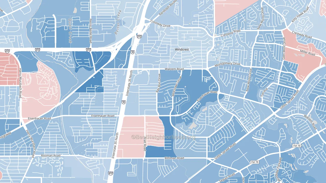 Camelot, San Antonio, TX block-group political-lean map