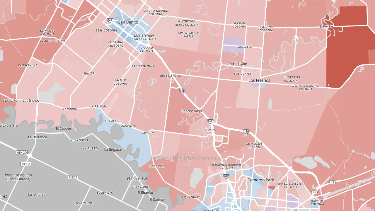Cameron County, TX block-group political-lean map