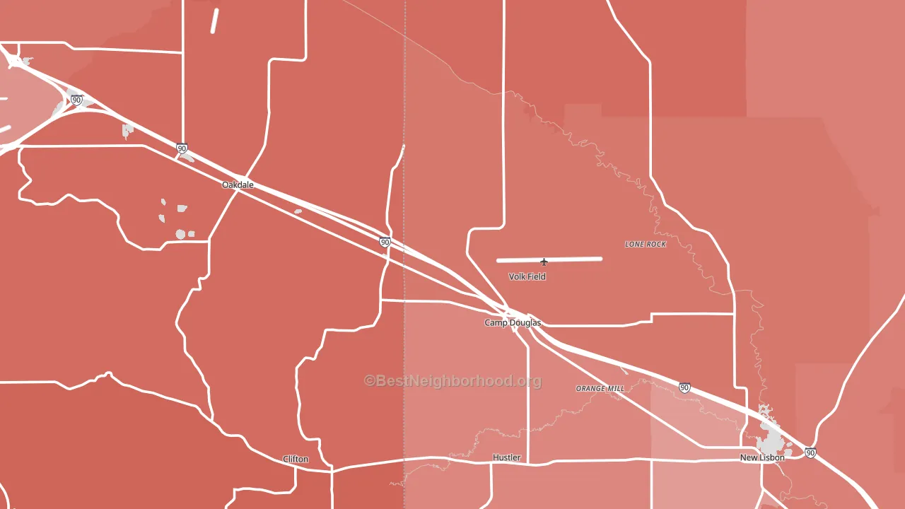 Camp Douglas, WI block-group political-lean map