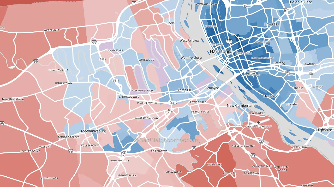 Camp Hill, PA block-group political-lean map