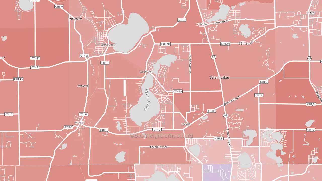 Camp Lake, Trevor, WI block-group political-lean map
