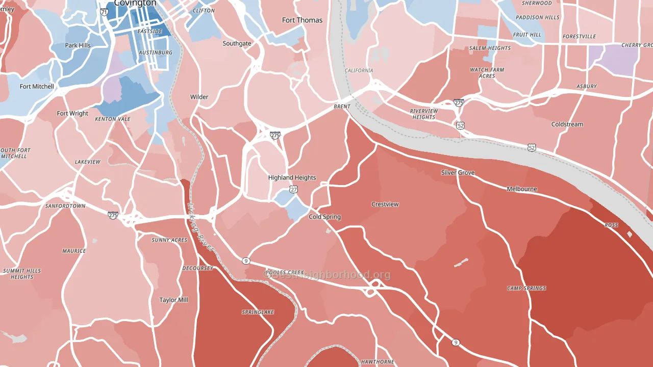 Campbell County, KY block-group political-lean map