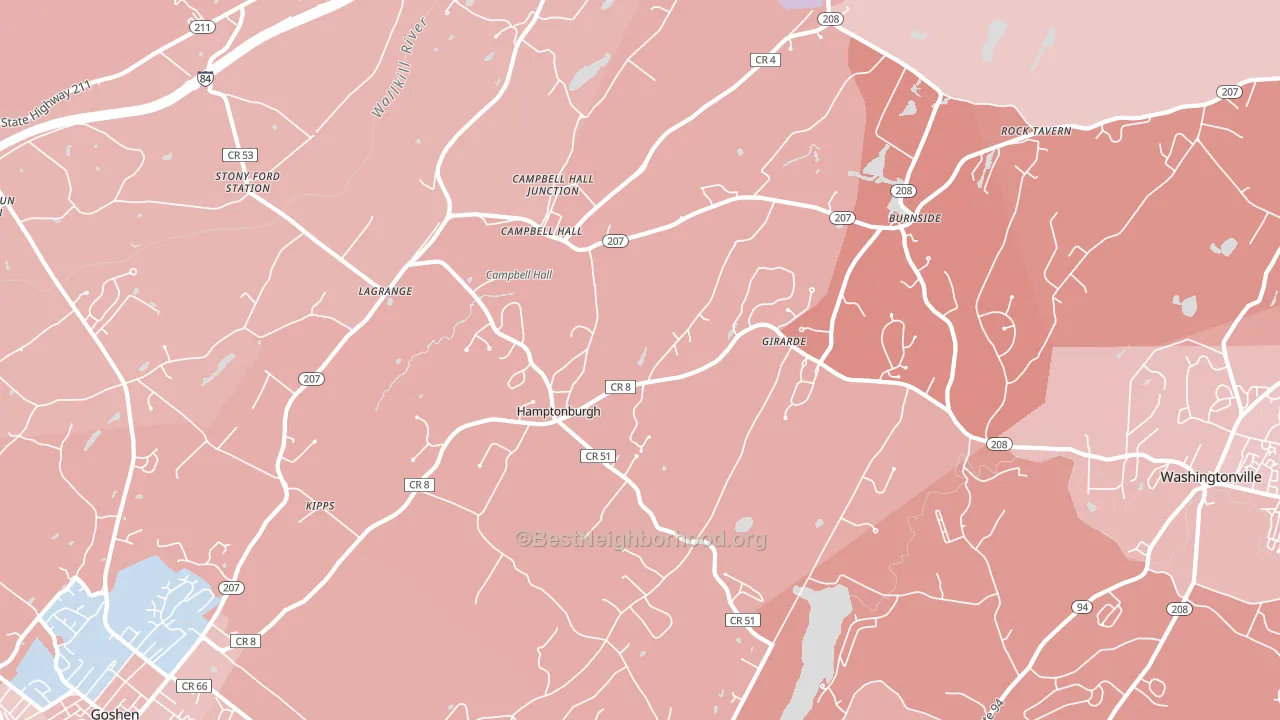 Campbell Hall, NY block-group political-lean map
