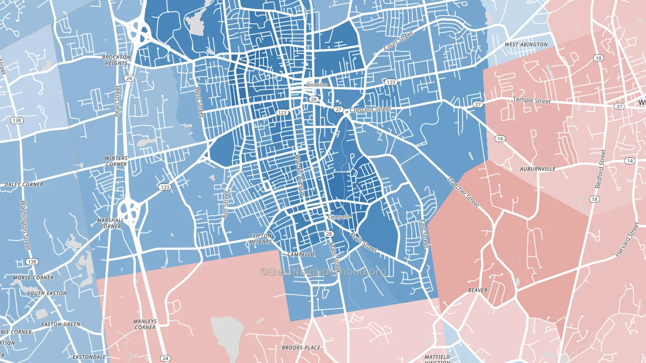 Campello, Brockton, MA block-group political-lean map