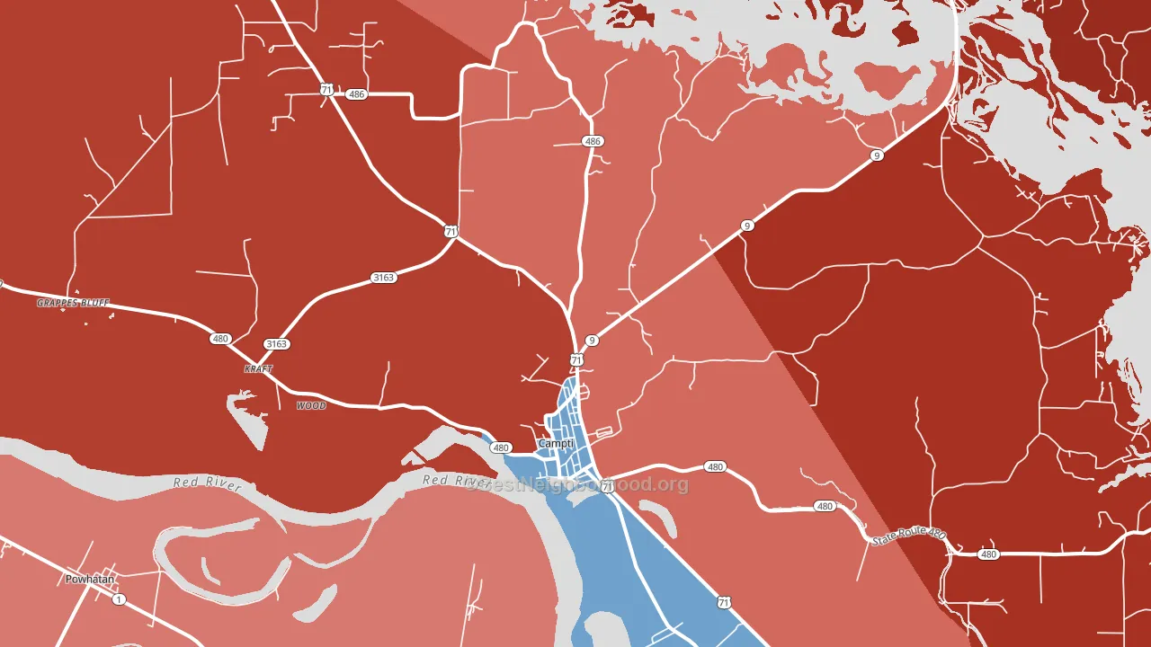 Campti, LA block-group political-lean map
