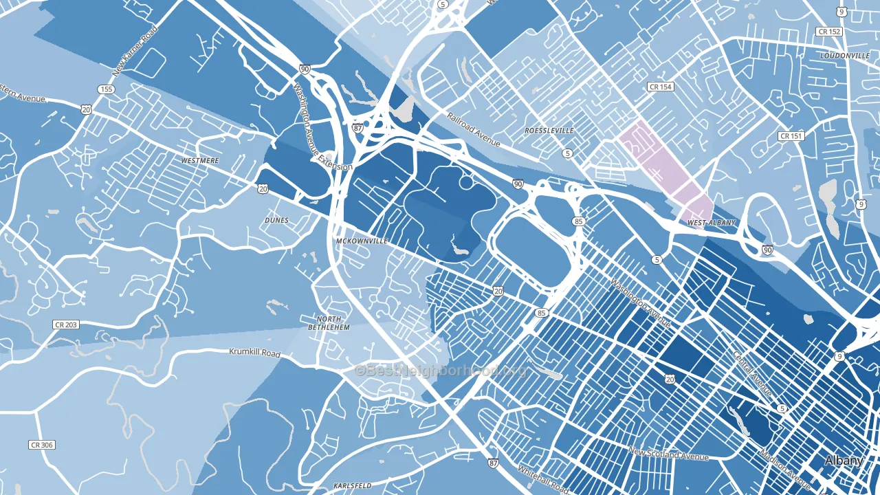 Campus Area, Albany, NY block-group political-lean map