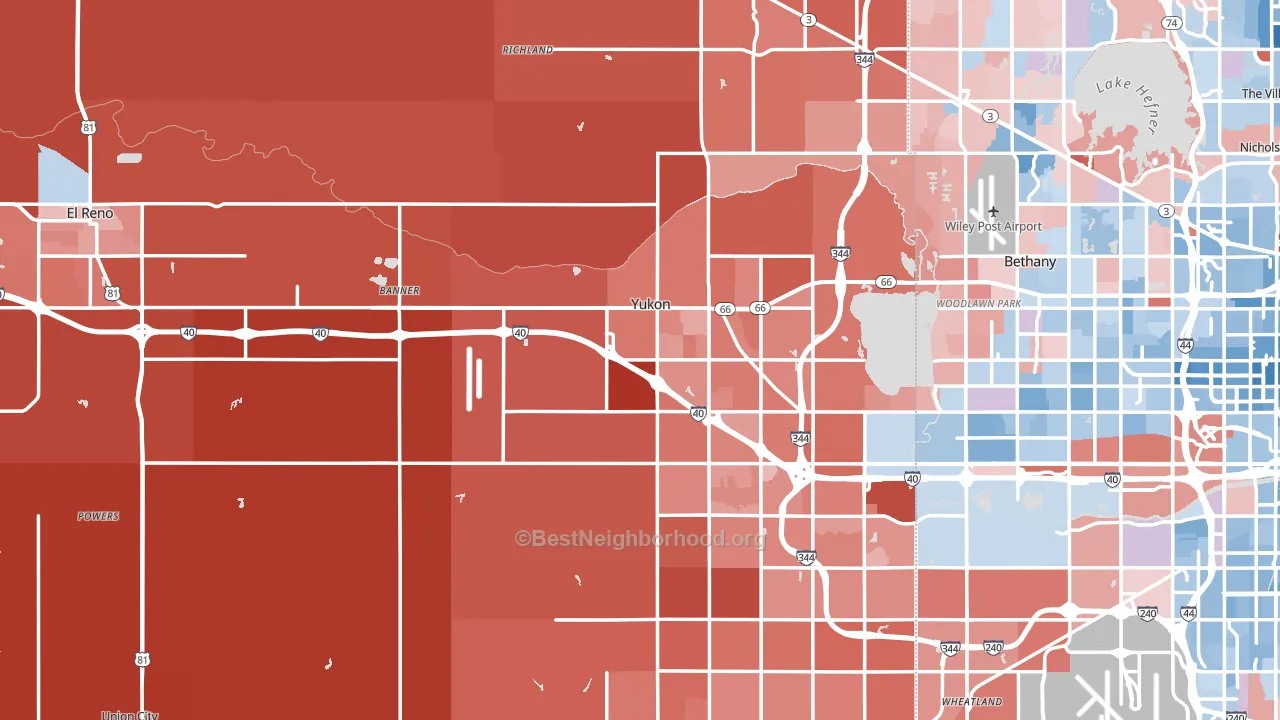 Canadian County, OK block-group political-lean map