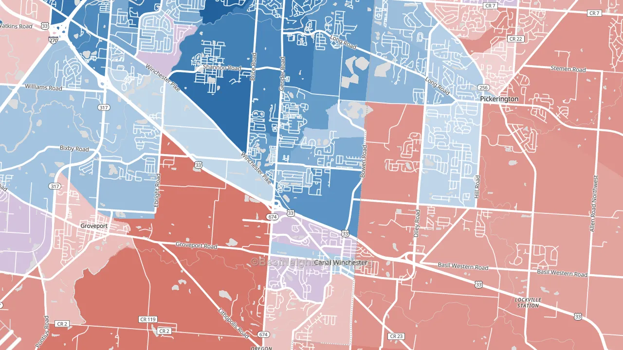 Canal Winchester, OH block-group political-lean map