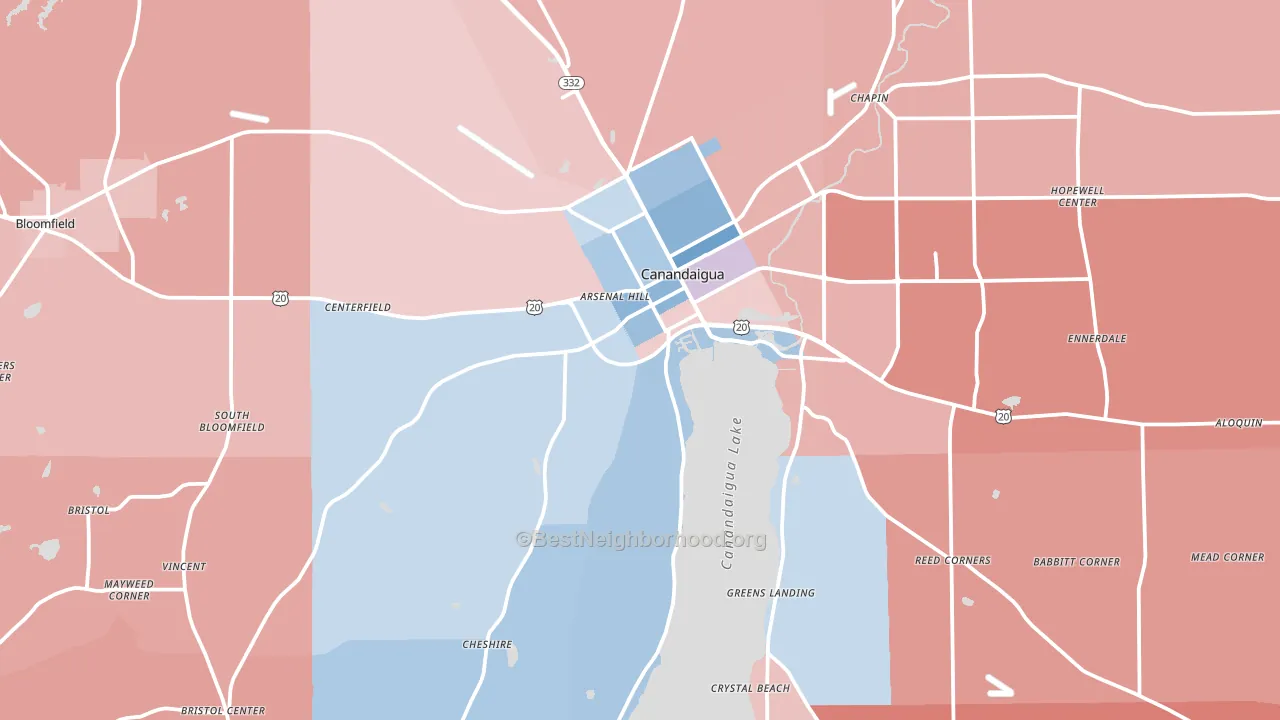 Canandaigua, NY block-group political-lean map