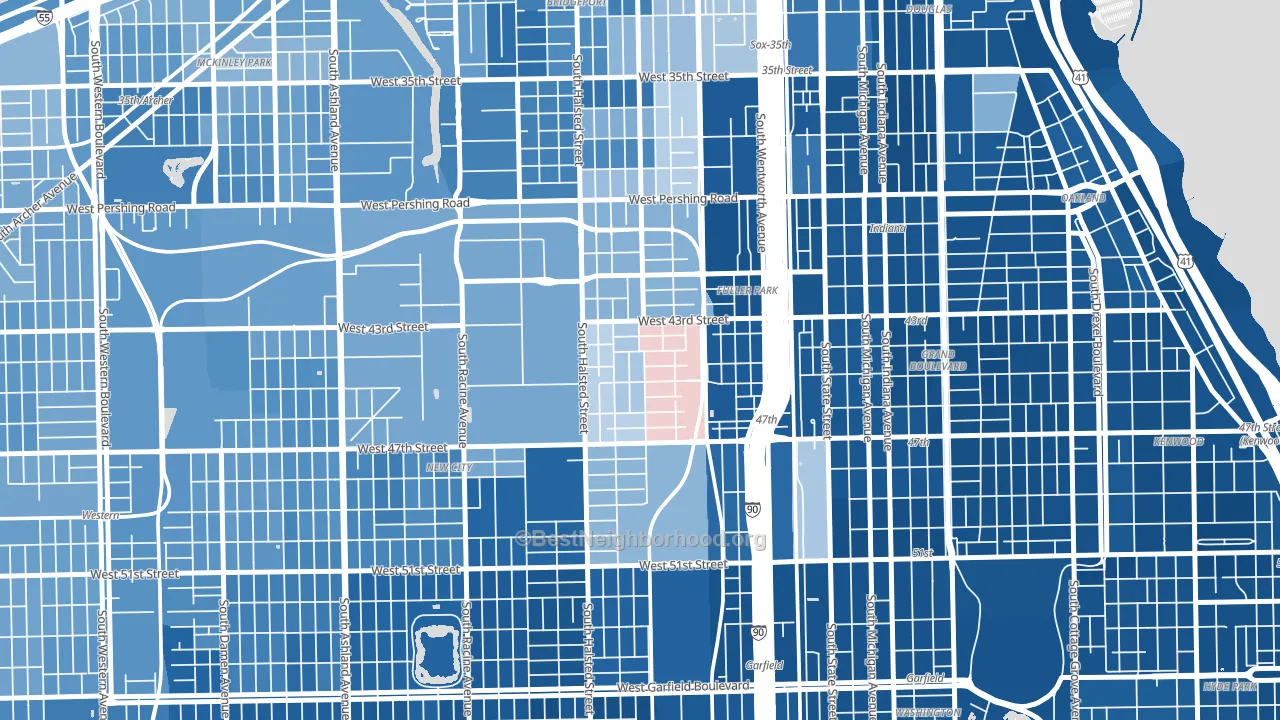 Canaryville, Chicago, IL block-group political-lean map