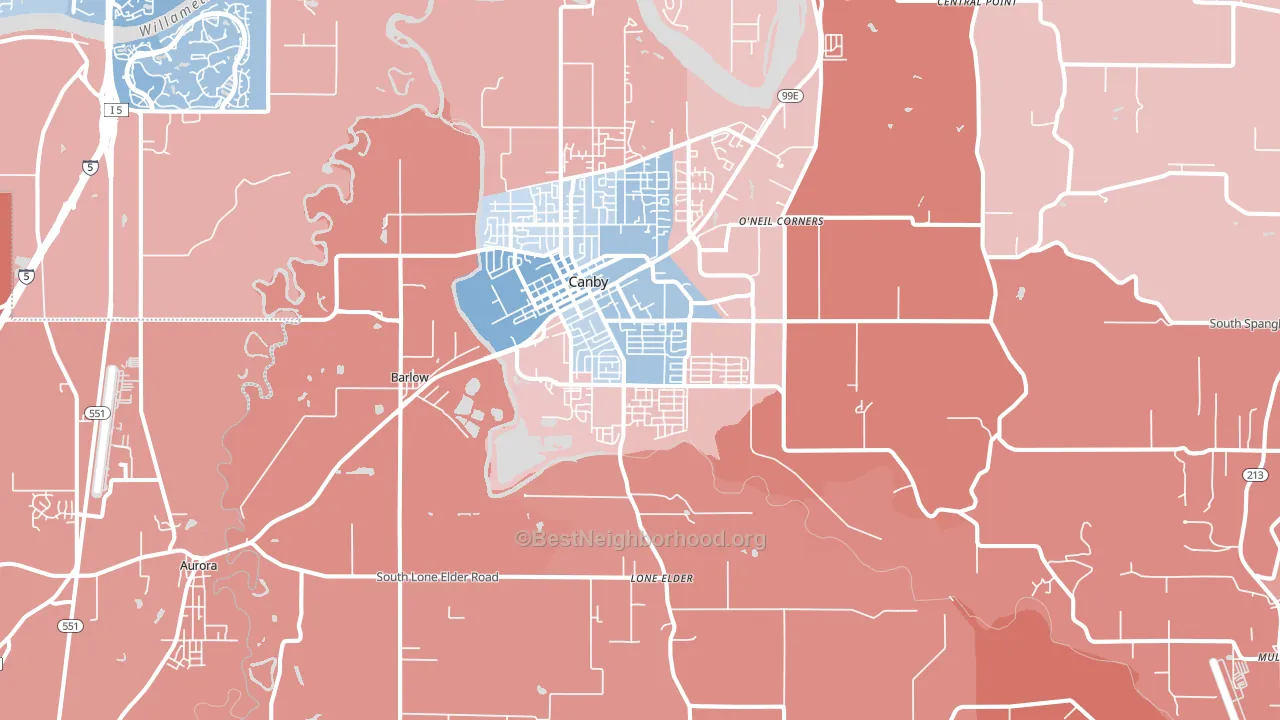 Canby, OR block-group political-lean map