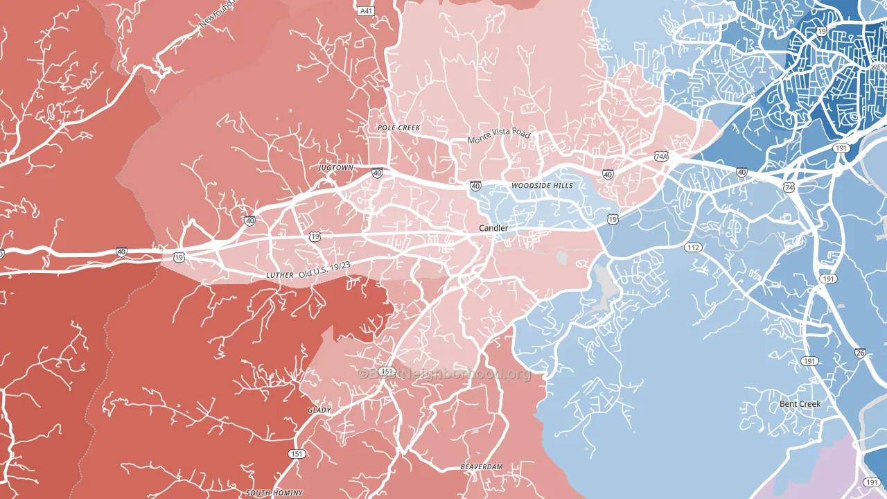 Candler, NC block-group political-lean map