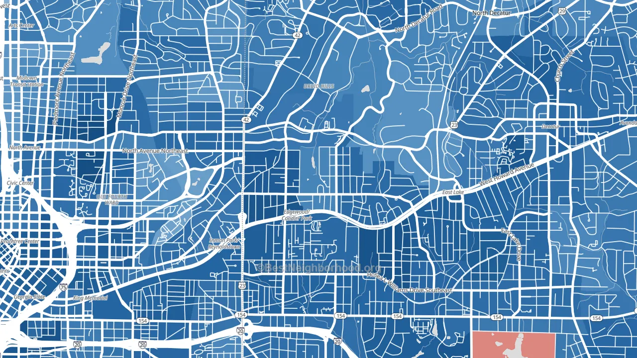 Candler Park, Atlanta, GA block-group political-lean map