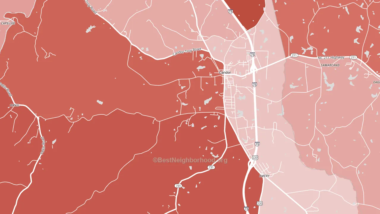Candor, NC block-group political-lean map