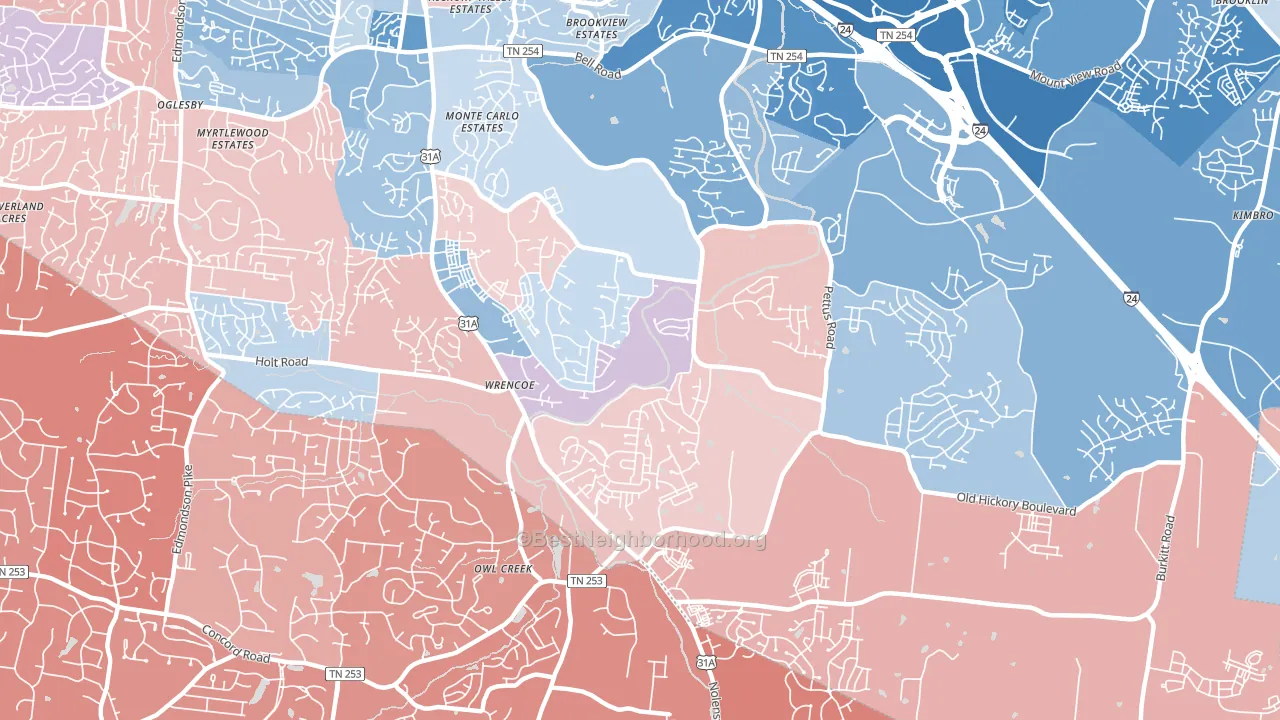 Cane Ridge, Antioch, TN block-group political-lean map