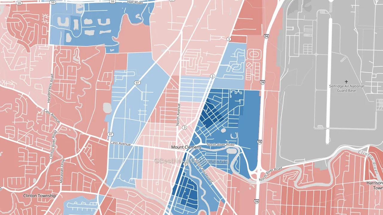 Canfield Manor, Mount Clemens, MI block-group political-lean map