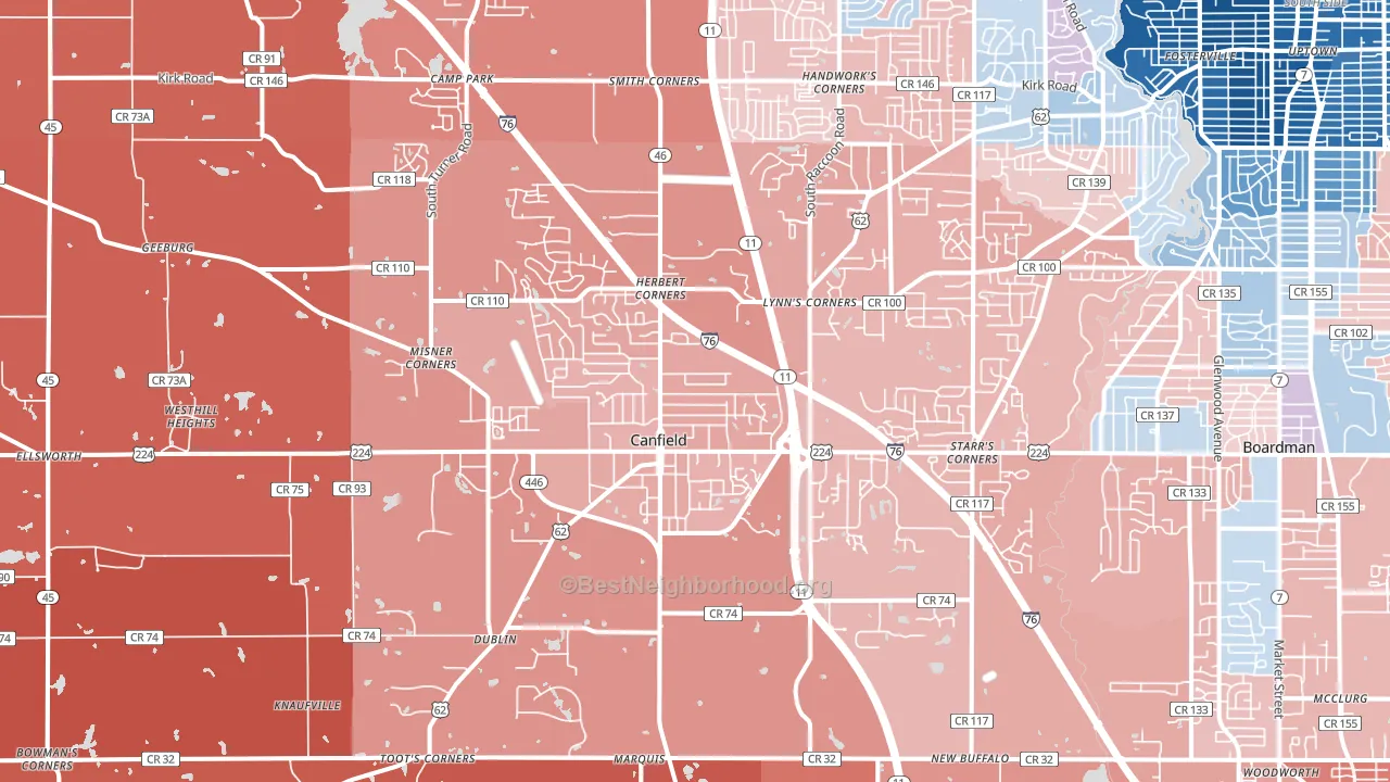 Canfield, OH block-group political-lean map