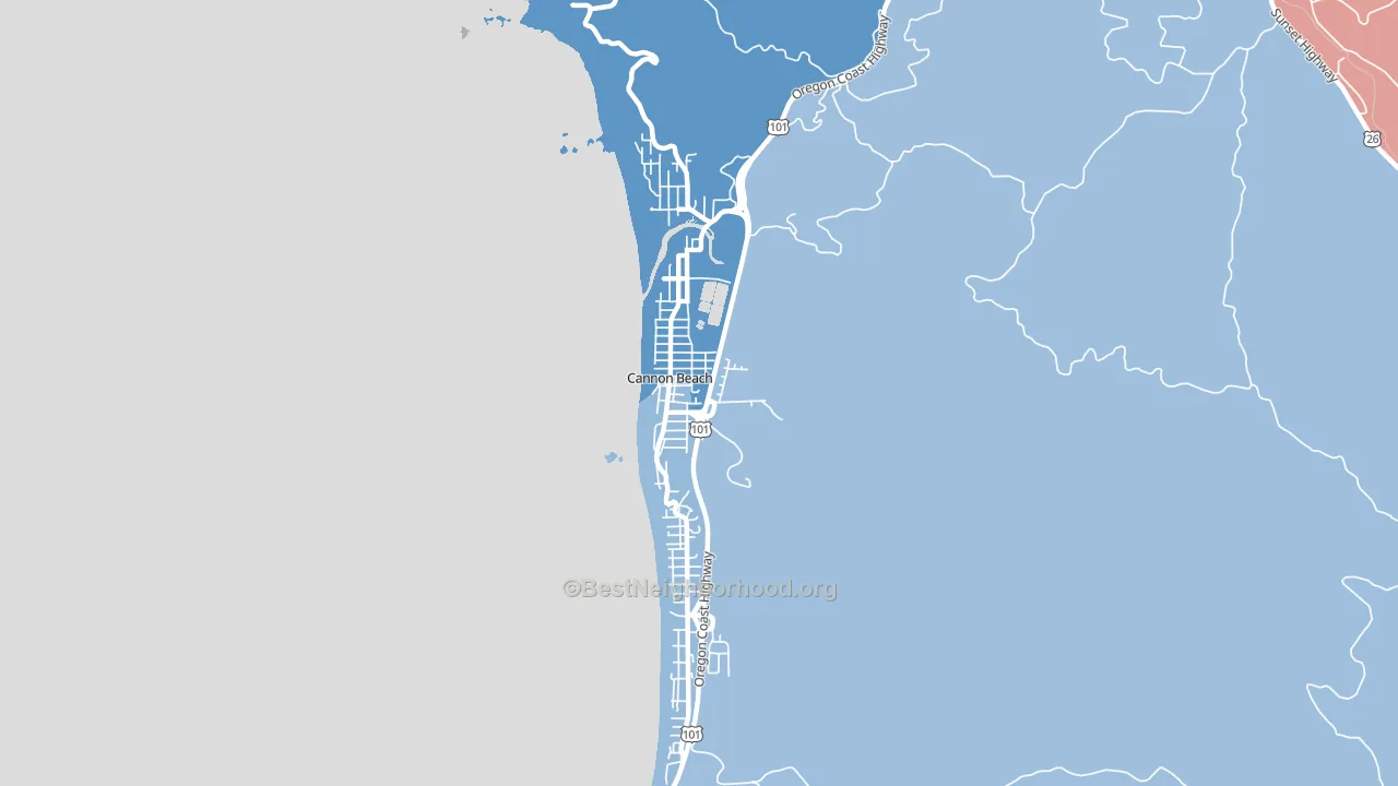 Cannon Beach, OR block-group political-lean map