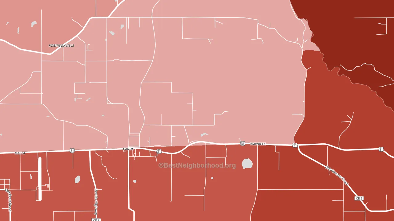 Canoe, AL block-group political-lean map