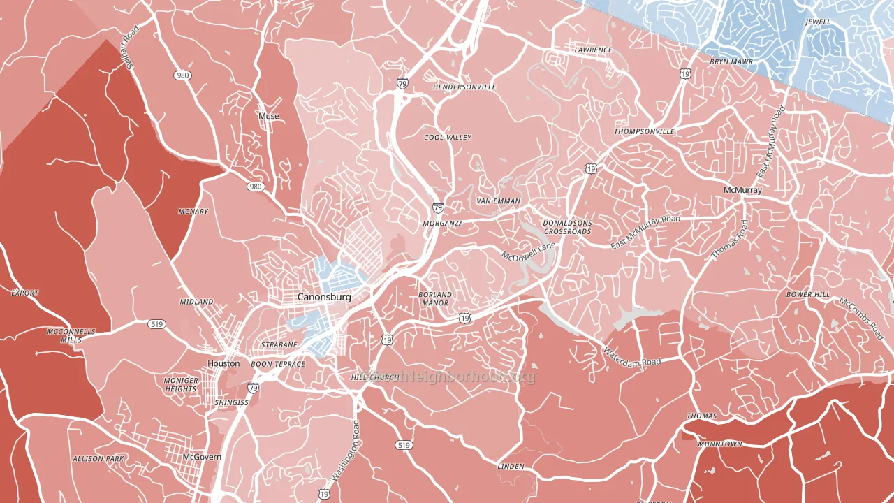 Canonsburg, PA block-group political-lean map