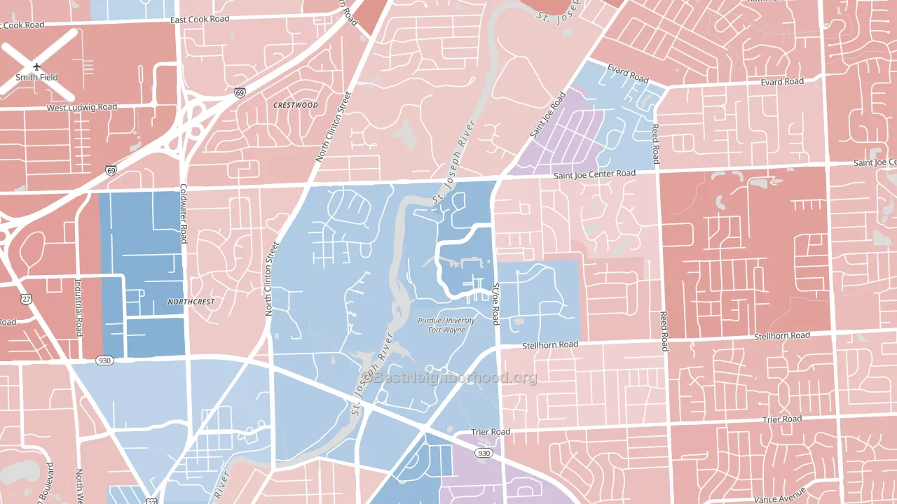 Canterbury Green, Fort Wayne, IN block-group political-lean map