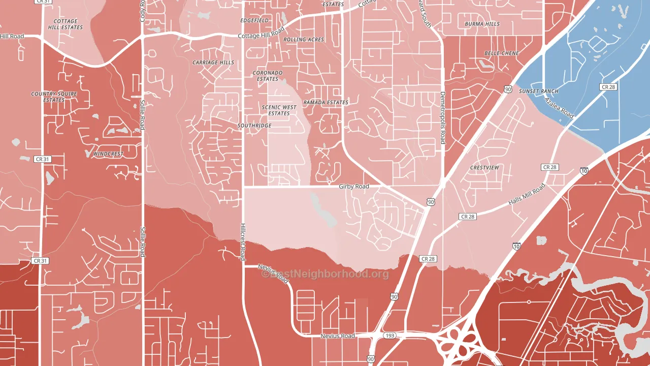 Canterbury, Mobile, AL block-group political-lean map