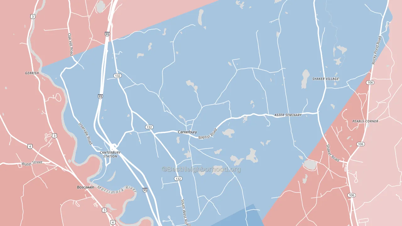 Canterbury, NH block-group political-lean map
