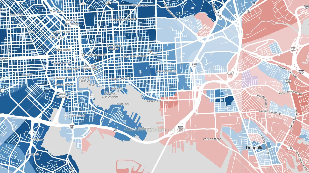 Canton, Baltimore, MD block-group political-lean map