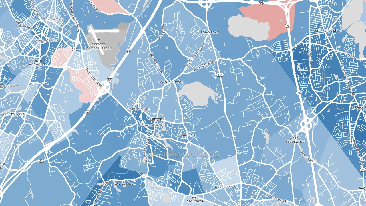 Canton, MA block-group political-lean map