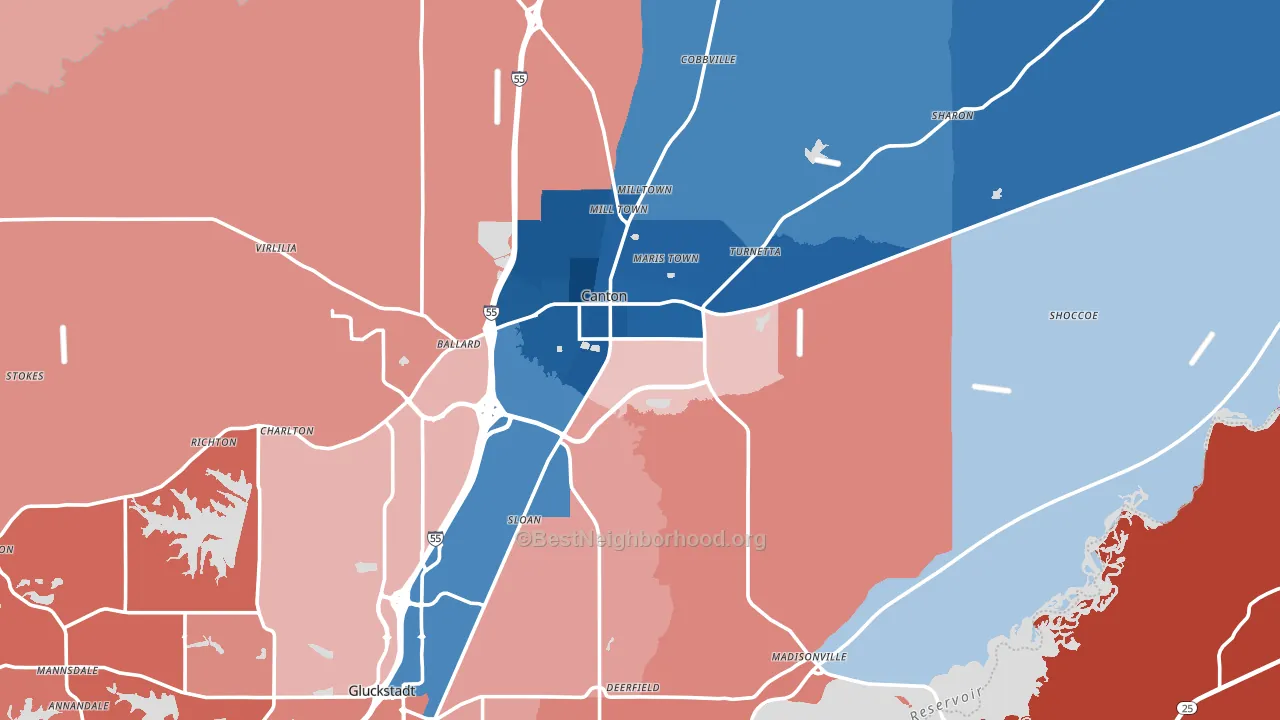 Canton, MS block-group political-lean map