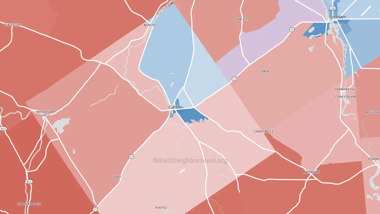 Canton, NY block-group political-lean map
