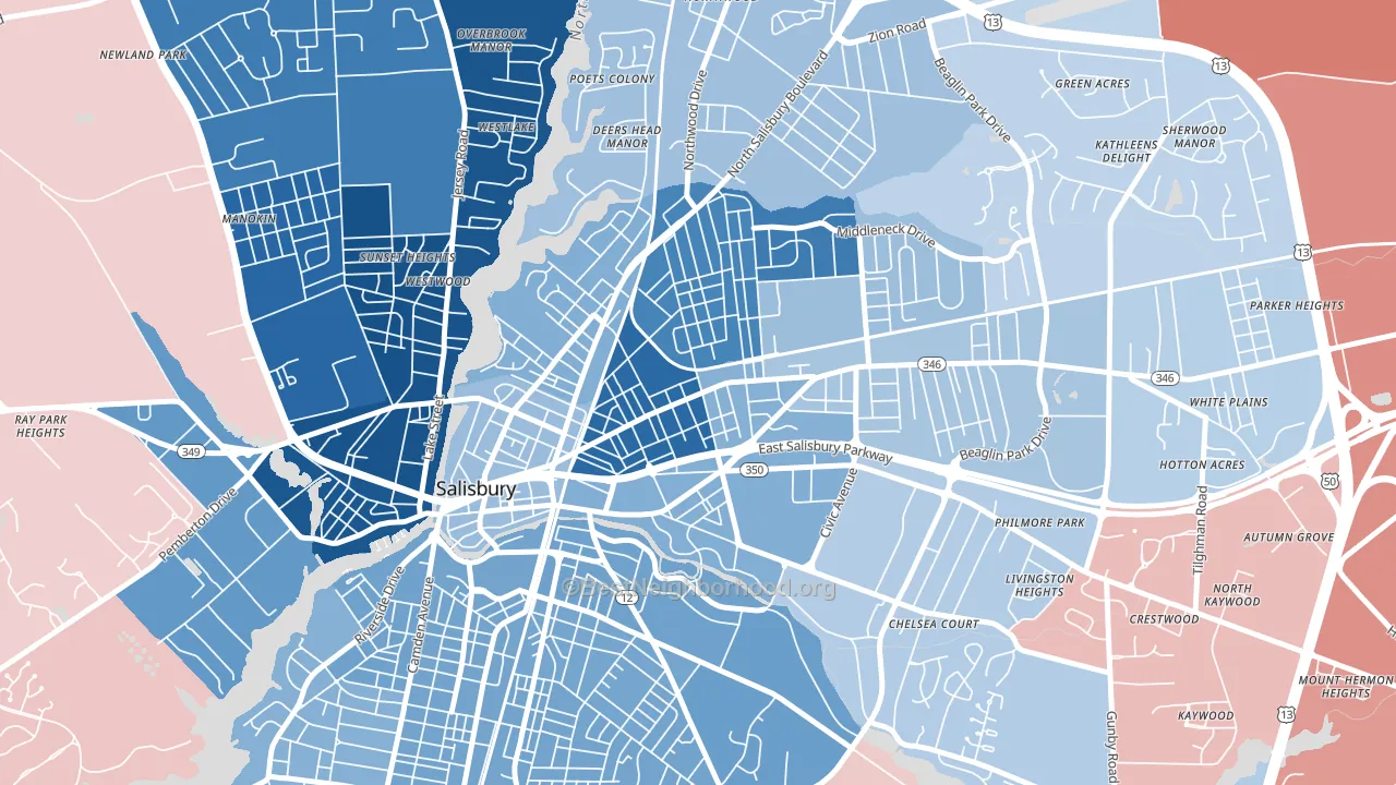 Canton, Salisbury, MD block-group political-lean map