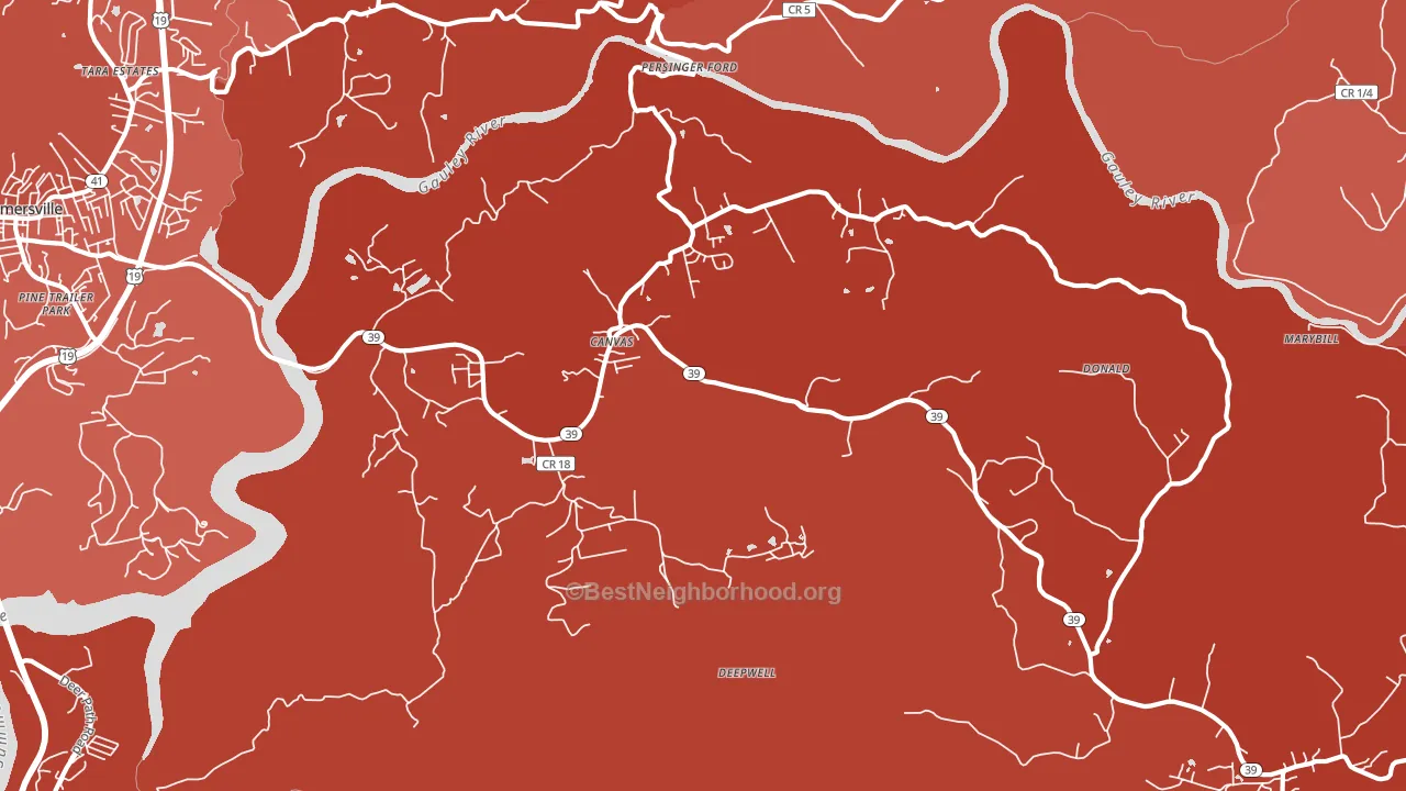 Canvas, WV block-group political-lean map