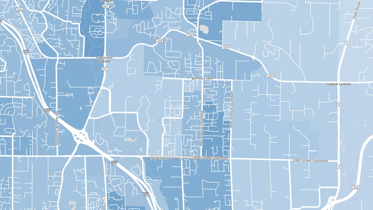 Canyon Creek-39th SE, Bothell, WA block-group political-lean map