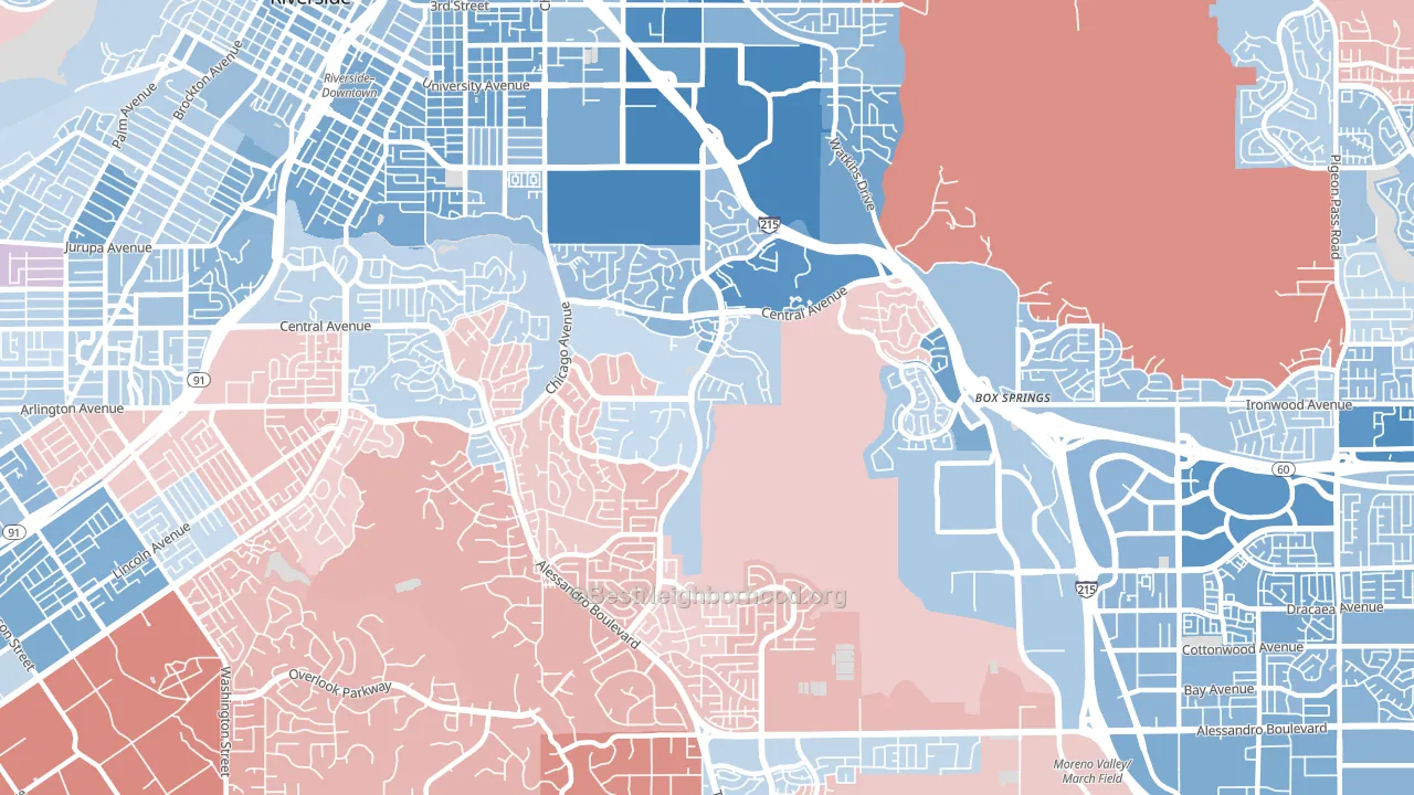 Canyon Crest, Riverside, CA block-group political-lean map