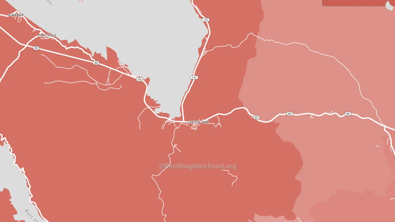 Canyondam, CA block-group political-lean map