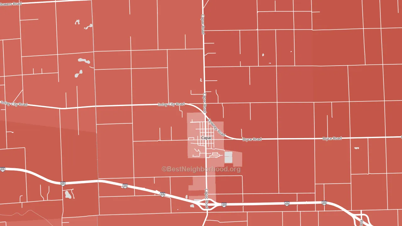 Capac, MI block-group political-lean map