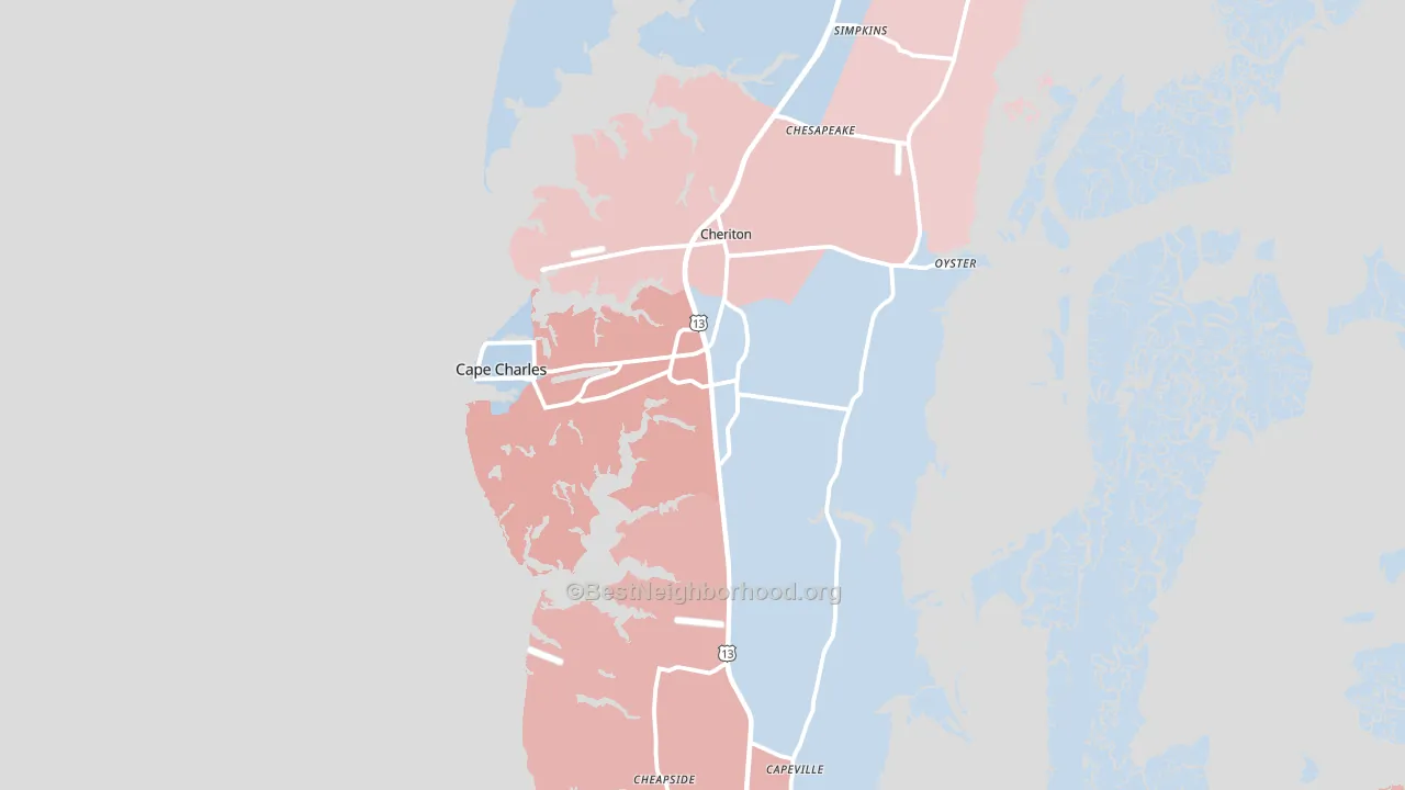 Cape Charles, VA block-group political-lean map