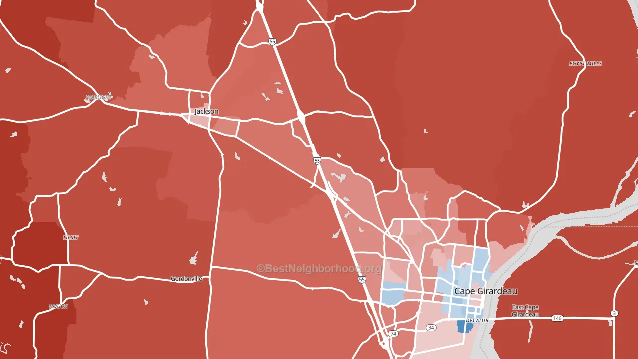 Cape Girardeau County, MO block-group political-lean map