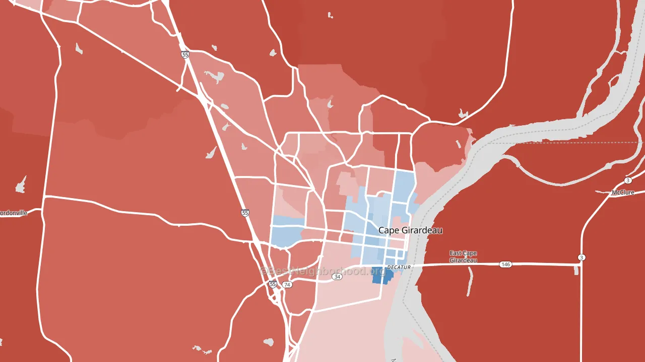 Cape Girardeau, MO block-group political-lean map