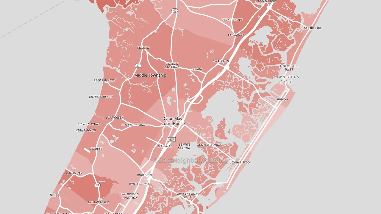 Cape May County, NJ block-group political-lean map