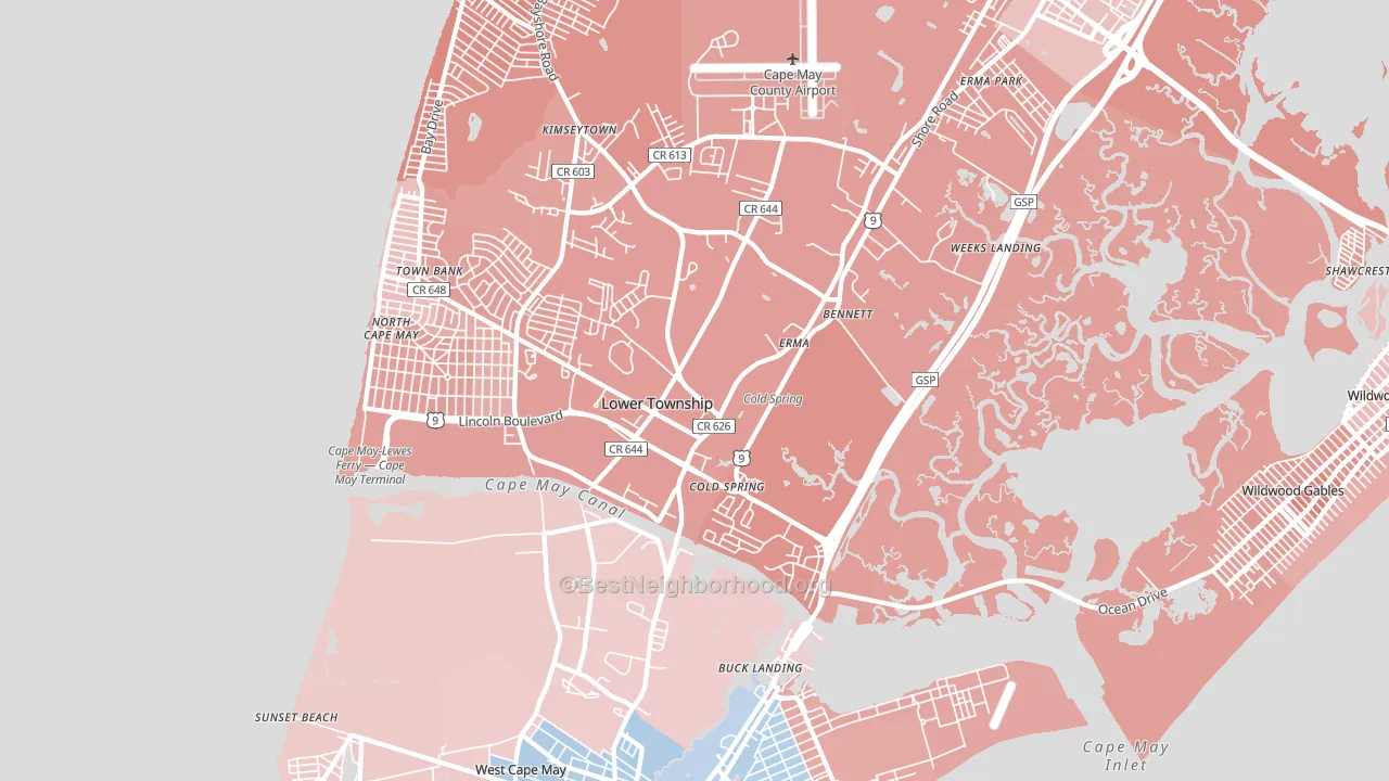 Cape May, NJ block-group political-lean map