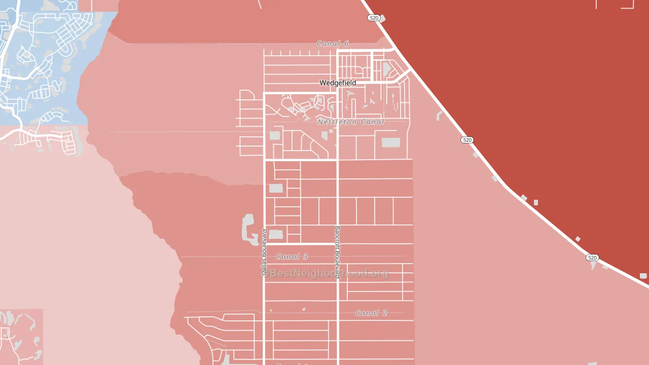 Cape Orl Estates, Wedgefield, FL block-group political-lean map