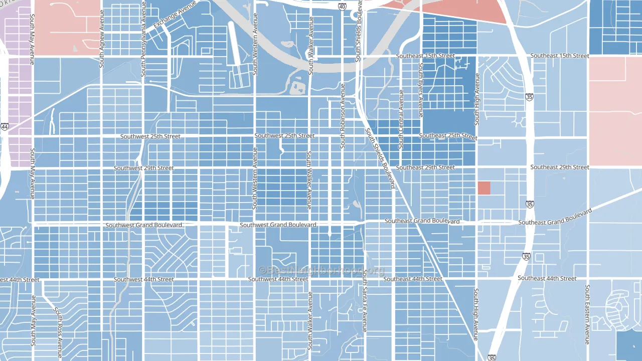 Capitol Hill, Oklahoma City, OK block-group political-lean map
