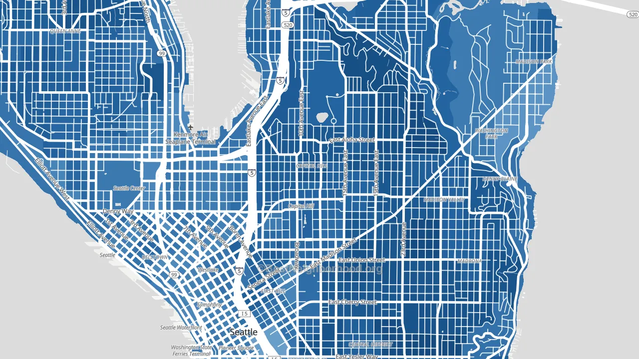Capitol Hill, Seattle, WA block-group political-lean map
