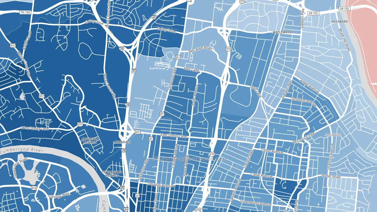 Capitol View, Nashville, TN block-group political-lean map