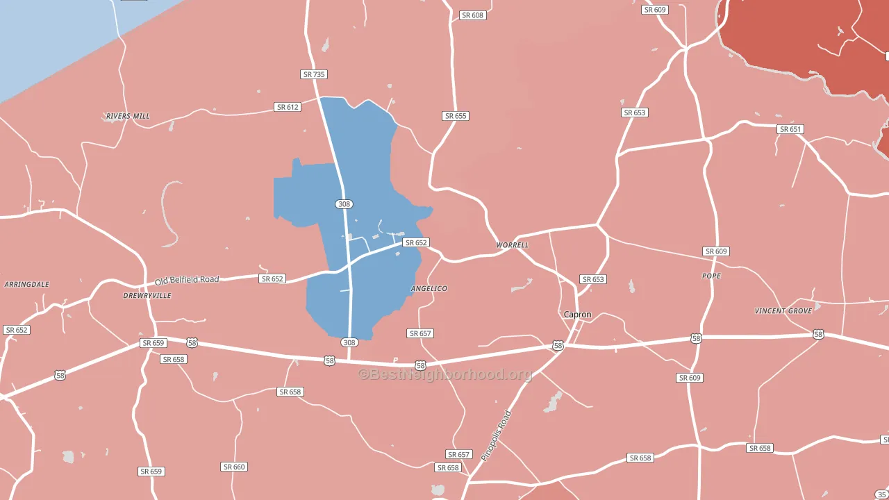 Capron, VA block-group political-lean map
