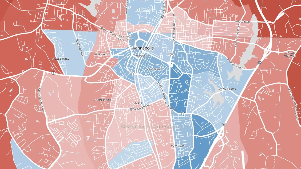Car Town, Kannapolis, NC block-group political-lean map