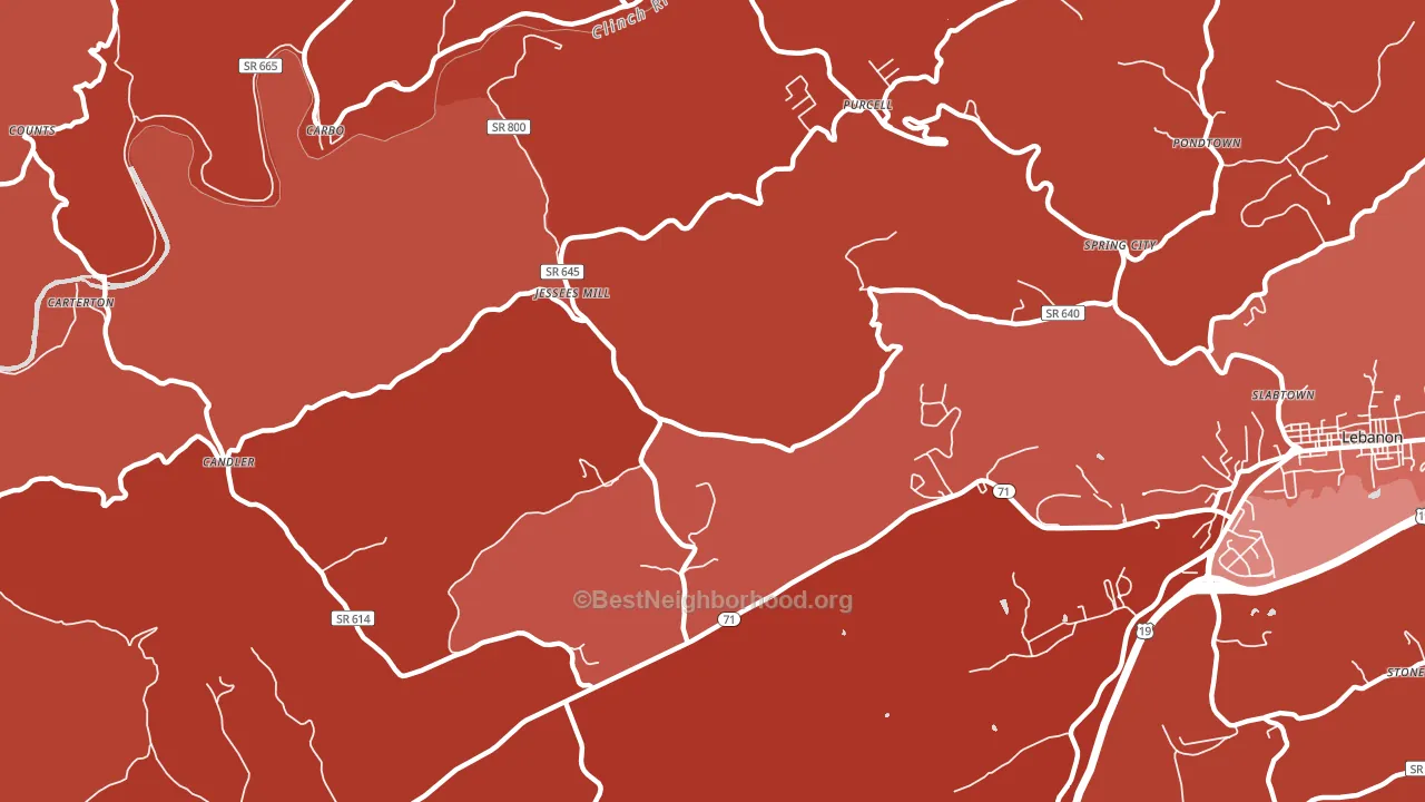 Carbo, VA block-group political-lean map
