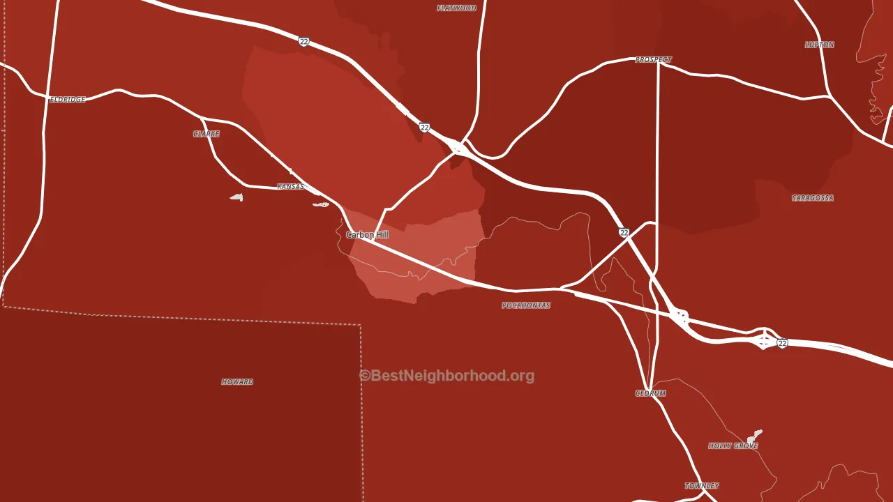 Carbon Hill, AL block-group political-lean map